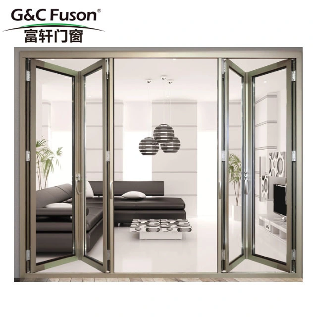 Customizable Champagne Color Frame Folding Glass Door with Certificate