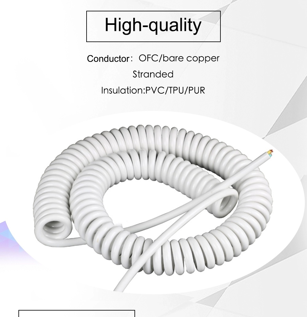 Electric Coiled Cable/Electrical Spiral Cable Low Voltage Flexible Retractable Spiral Spring Coiled Cable