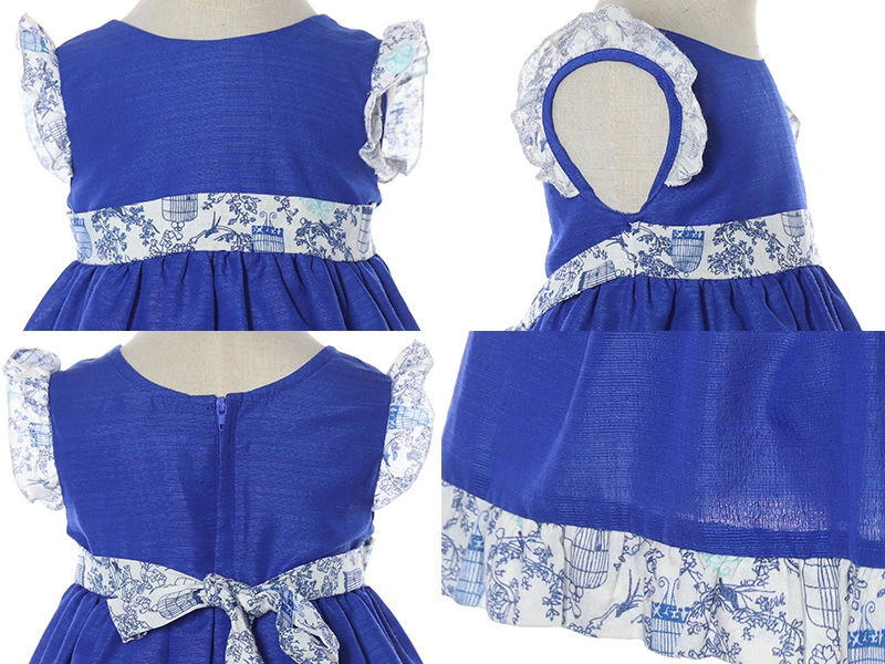 Blue Frills Kids Cotton Day Dresses Summer Dresses Children Casual Cotton Frocks