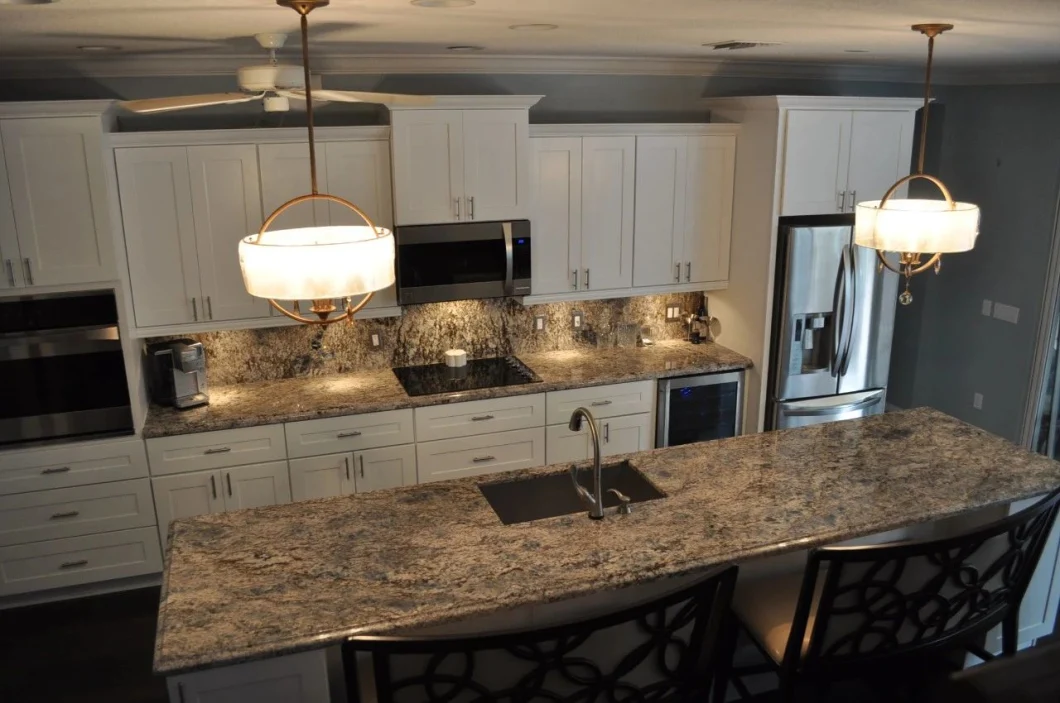 Beige Stone Granite Flat Edge Kitchen Countertop Granite Vanity Top Family Project