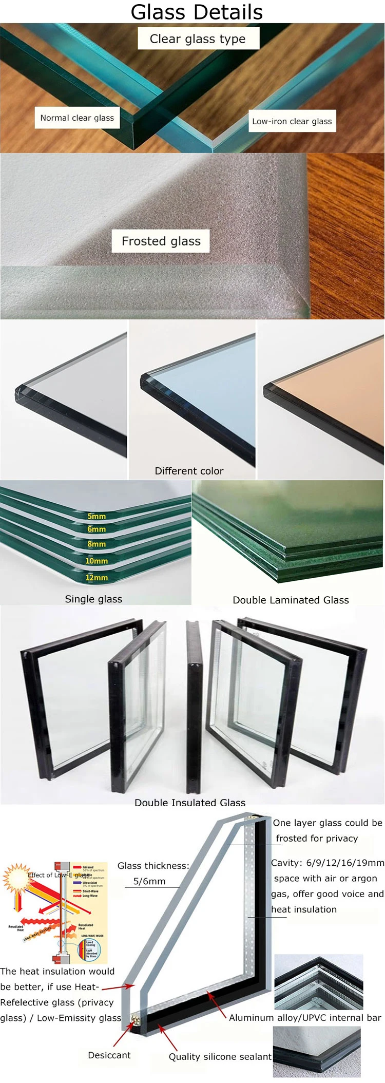 PVC/UPVC Co-Extruded White Profiles with Brown Films Casement/Fixed Window with Reflected Glass