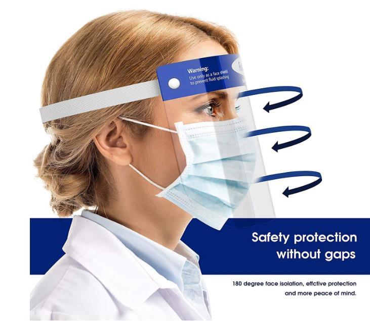 Adjustable Anti-Fog Dental Full Face Shield with Protective Clear Film Elastic Band and Comfort Sponge