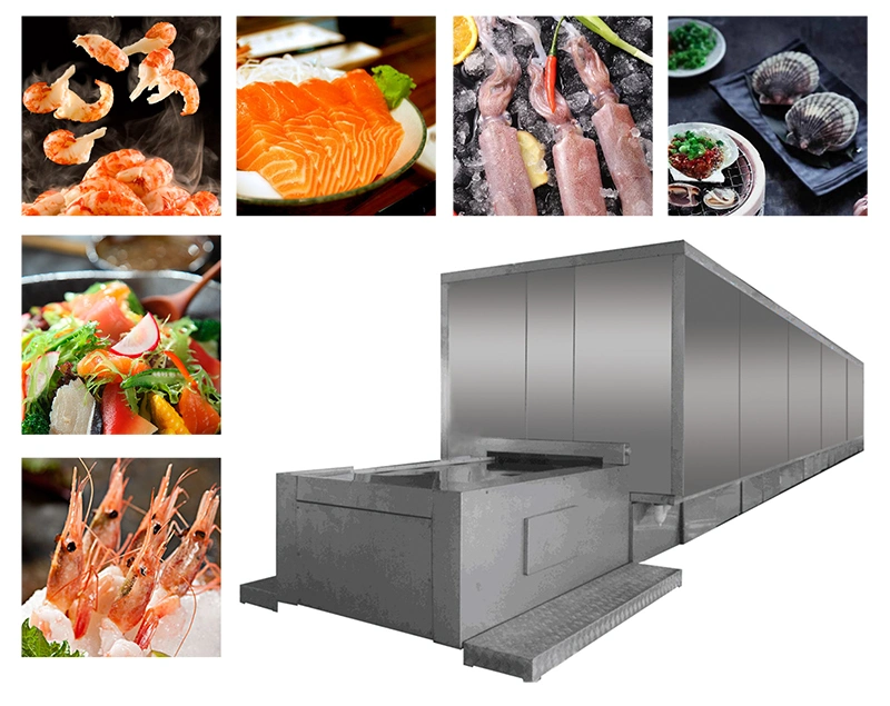 Stainless Steel Belt Tunnel Freezer for Shrimp/Fish/Squid/Scallops