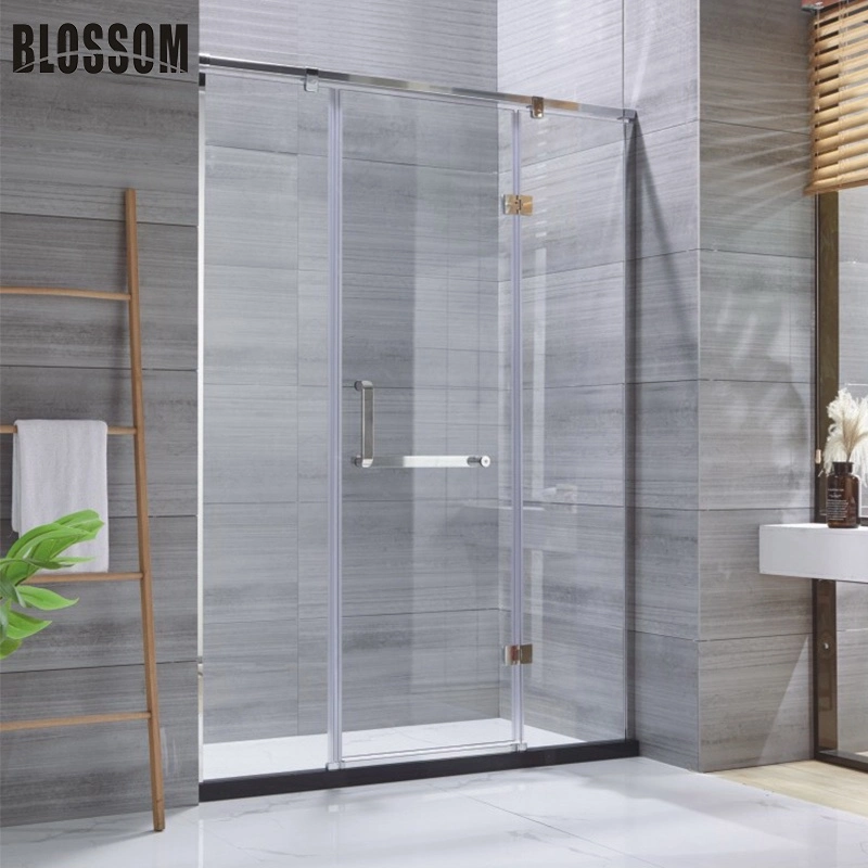 Pivot Hinged Bathroom Shower Tempered Glass Partition with Open Door