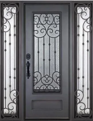 Luxury Wrought Iron Entry Doors with Tempered Glass Window for House