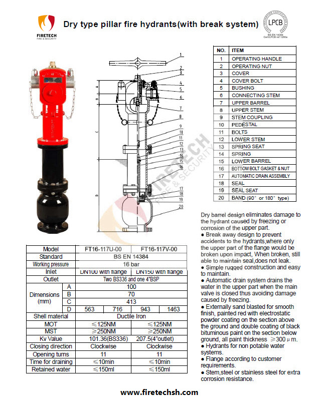 Dry Barrel Pillar/Ground Fire Hydrant 3 Ways 4