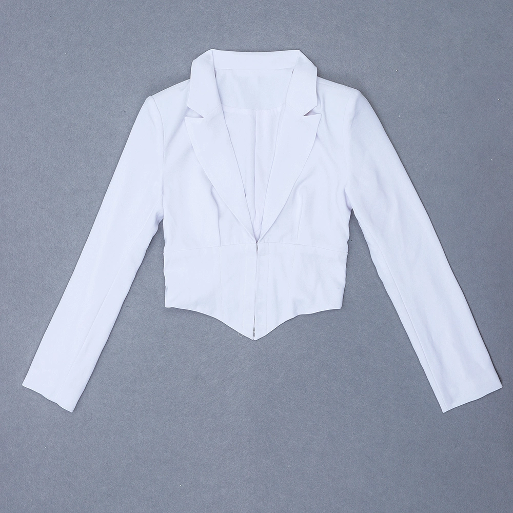 Ladies Autumn White Outer Wear Sexy Deep V-Necked Short Slim Fit Coat