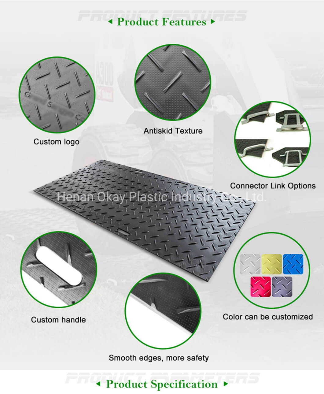 Anti-Slip Durable Plastic Safety Temporary Tracking Ground Road Floor Protection Mat