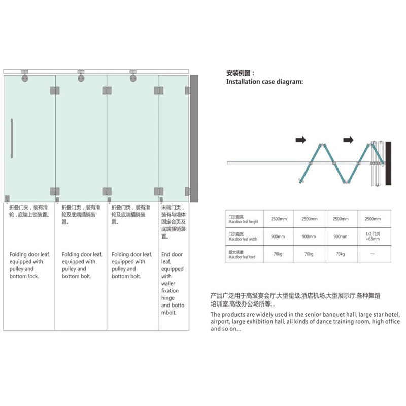 Frameless Stainless Steel Glass Push-Pull Folding Door Fittings (F8200)