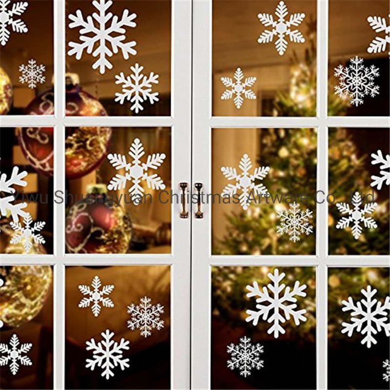 Cute Snowman Plastic Window Sticker Door Sticker Fridge Sticker Glass Window Wall Window Stickers Home DIY Decal Snowflake Xmas Art Decor