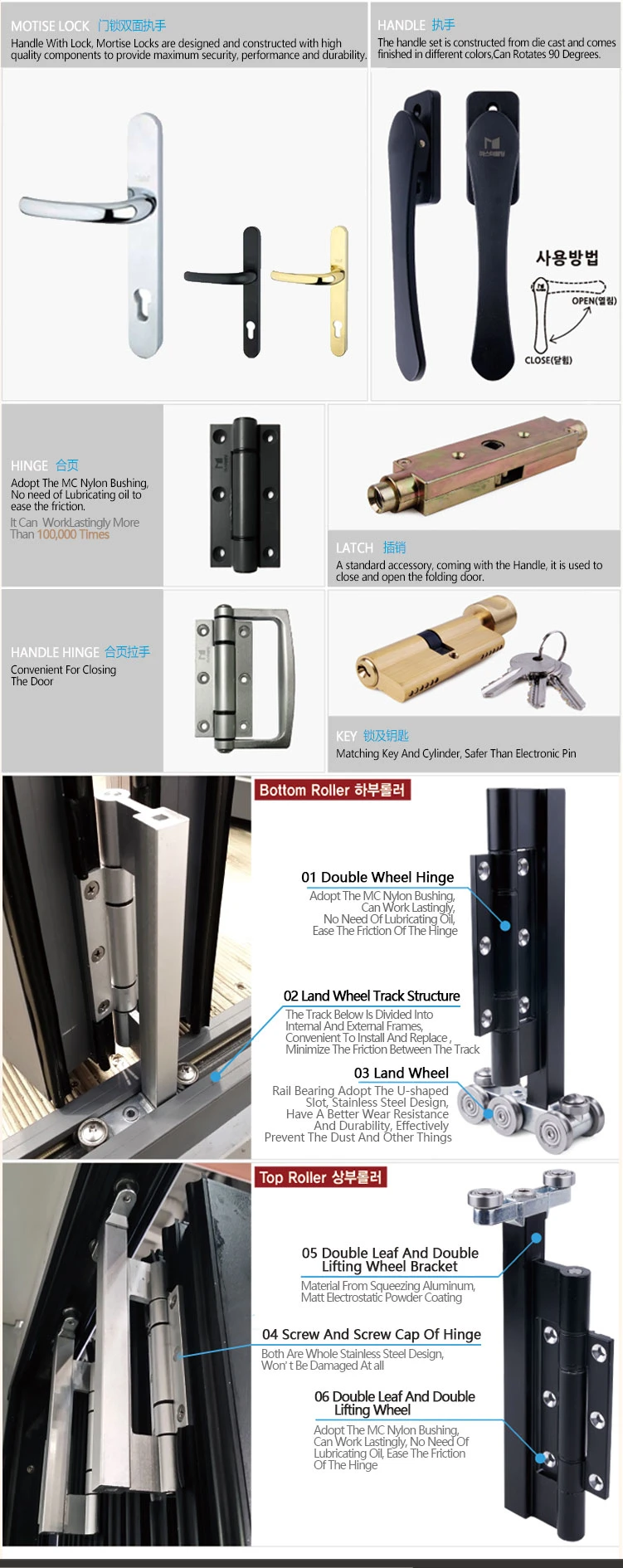 Waterproof Patio Thermal Break Aluminum Glass Folding Door