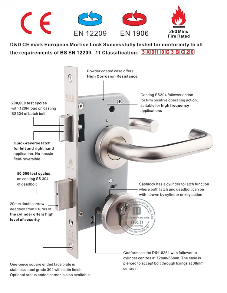 CE Emergency Escape 1 Turn Mortise Lock for Storeroom Doors
