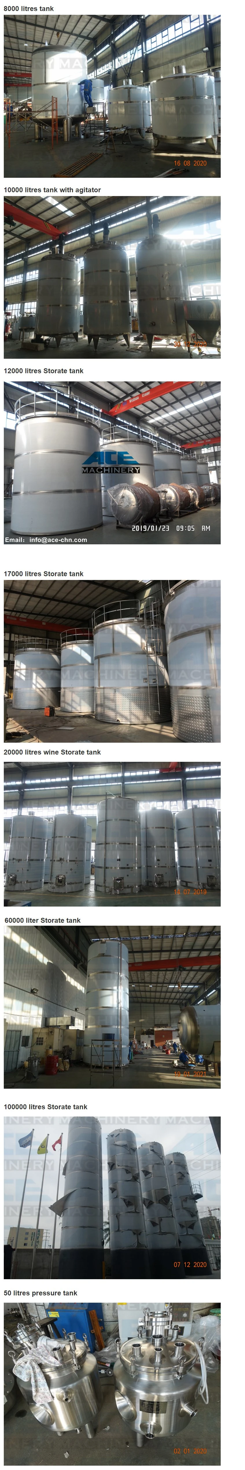 1000 Liter Stainless Steel Horizontal Beer/Water/Ethanol Storage Tank Pressure Vessel