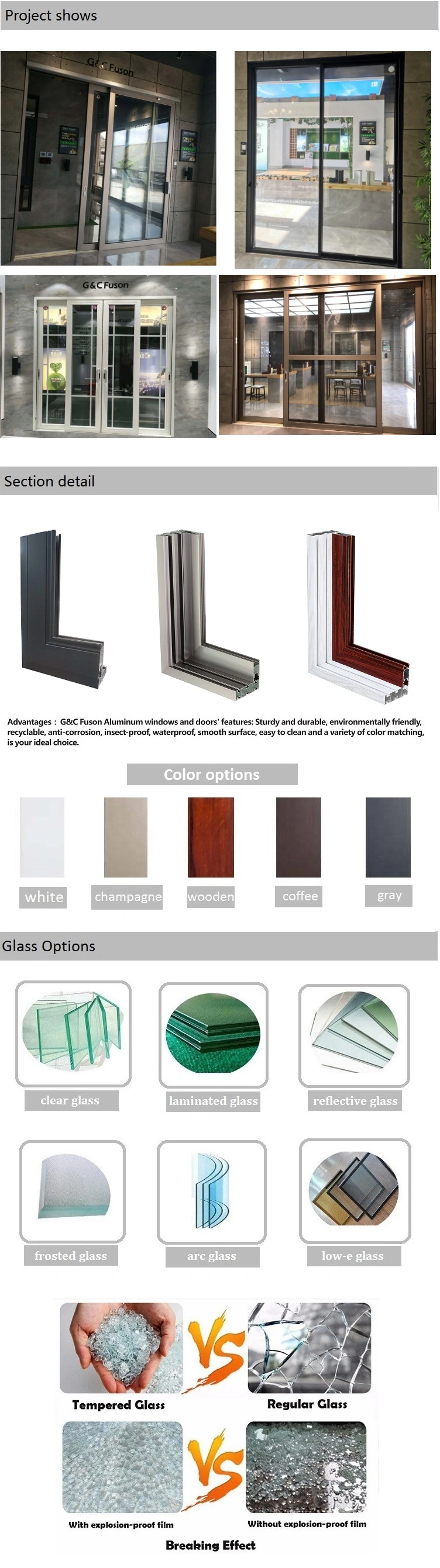 G&C Fuson Customized Size Double Glaze Sliding Door, Glass Sliding Door
