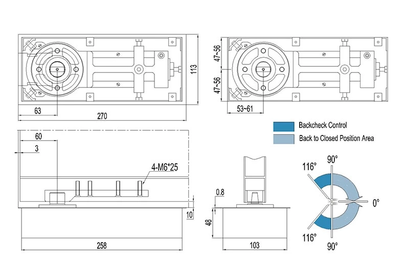 Single Cylinder Aluminum Frameless Glass Door Floor Hinge Spring HD110/1