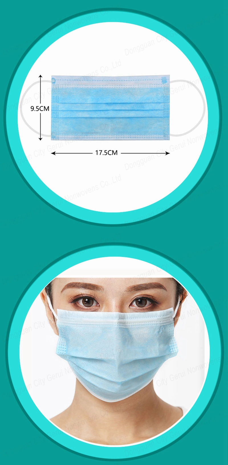 Custom Printing Logo Blue Disposable Face Mask Respirator Virus FDA