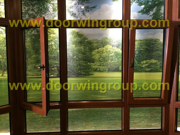 Double Glazing Insulating Toughened Glass with Low-E Coated Tilt Window, European Style Aluminium Wood Window