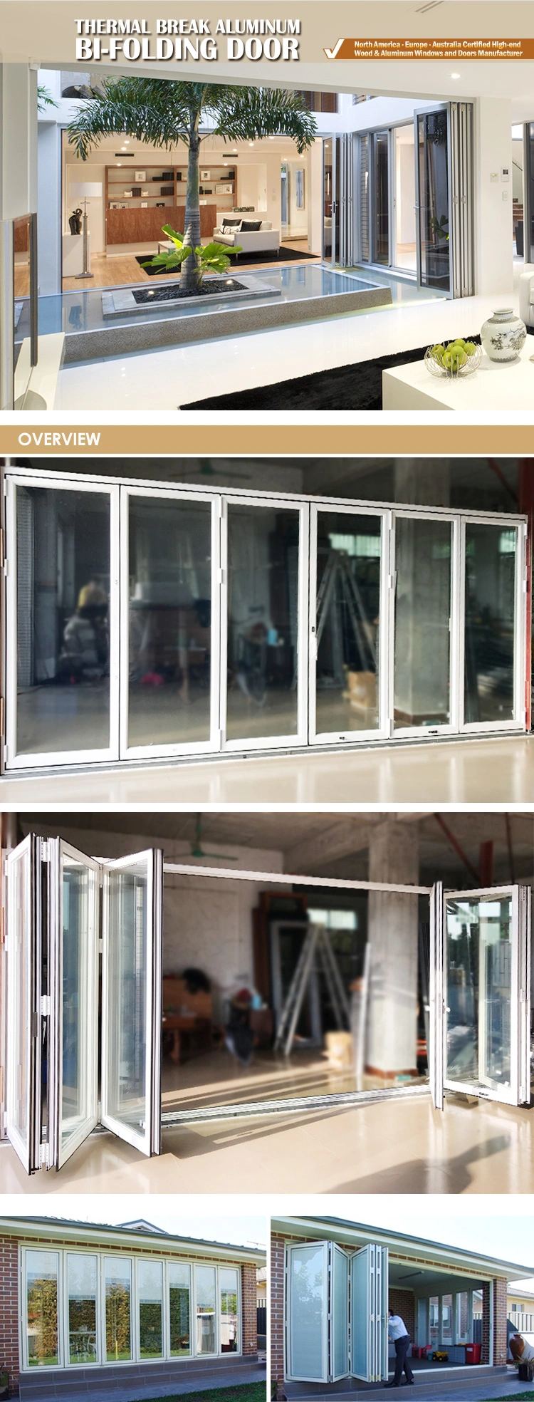 Australian Standard New Bifold Windows and Doors Double Glass Modern Designs Aluminum Folding Doors Exterior