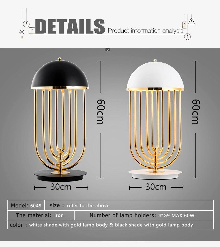 Creative Personality Bedroom Decoration Chandelier Lighting White Iron Table Lamp