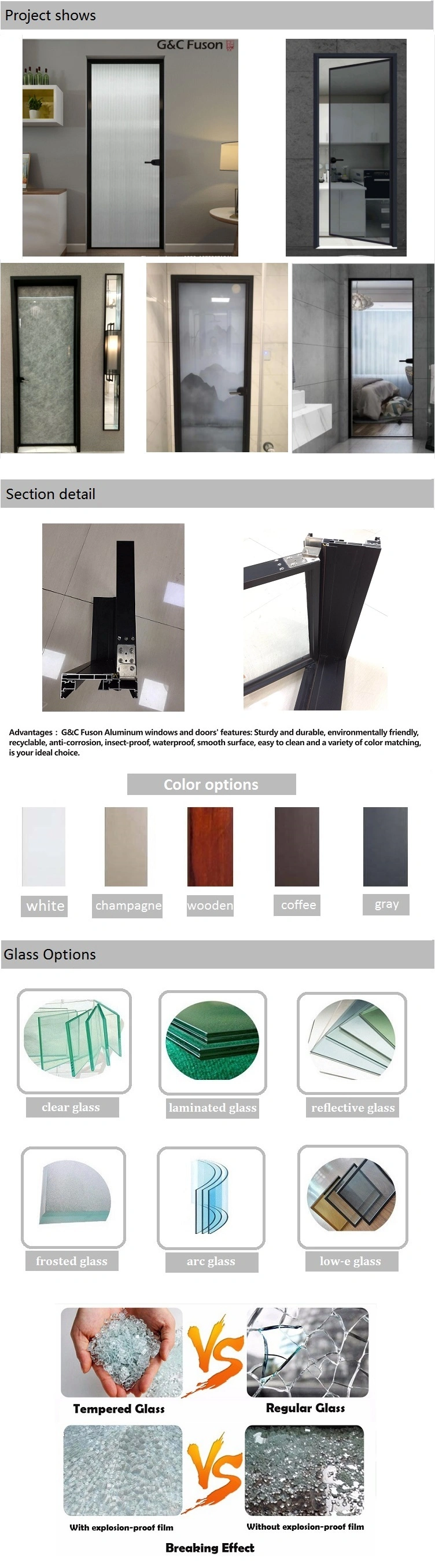 Beautiful Glass Door, Aluminium Profile Black Frame Door, G&C Fuson Swing Door