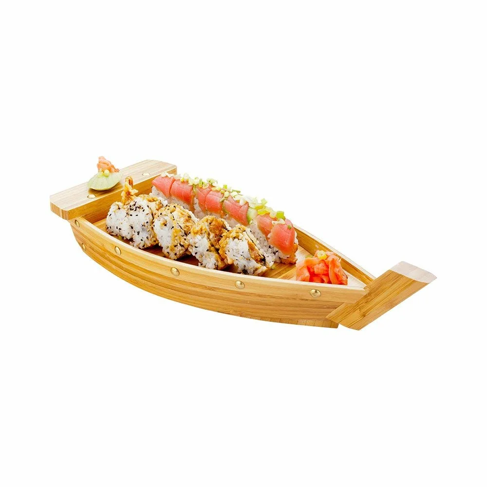 Large Bamboo Sushi Boat, Wooden Sushi Boat, Sushi Serving Boat, Sushi Boat Plate - 17.3 Inches - Restaurantware