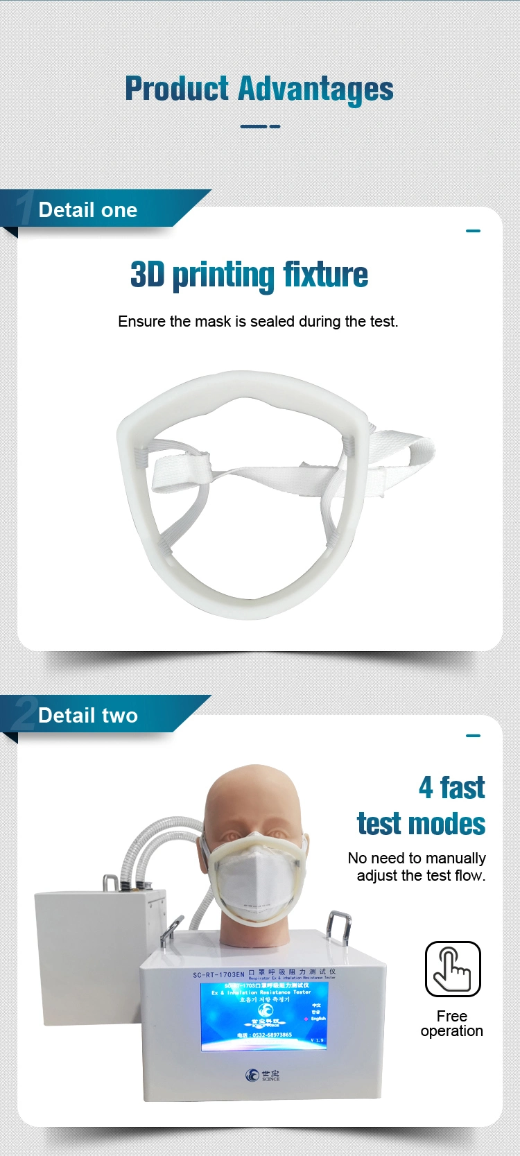 Folded Face Mask Breathing (Exhalation and Inhalation) Resistance Testing Equipment