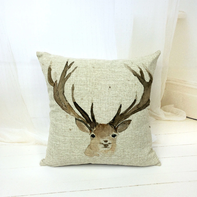 Hot Sale Oil Painting Elk Linen Pillowcase Living Room Sofa Digital Printed Cushion Cover