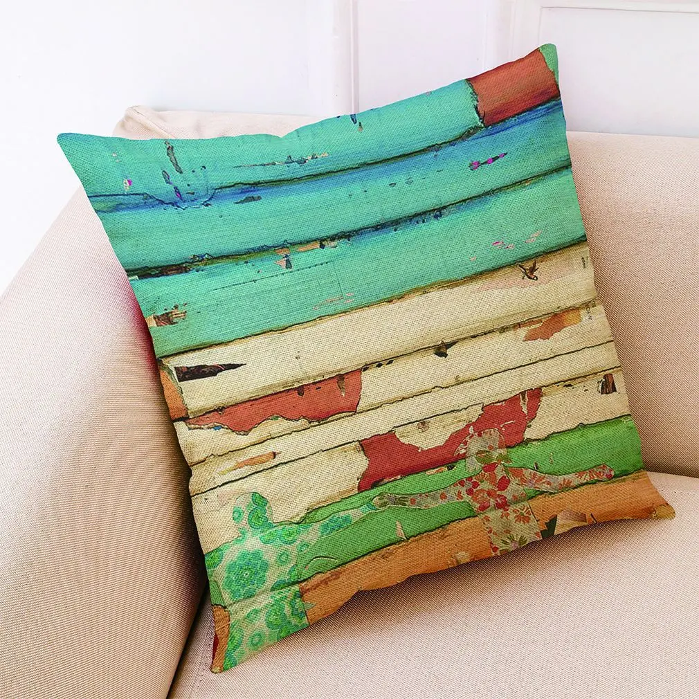 Summer Beach Oil Painting Effect Throw Pillowcase Linen Cushion Cover