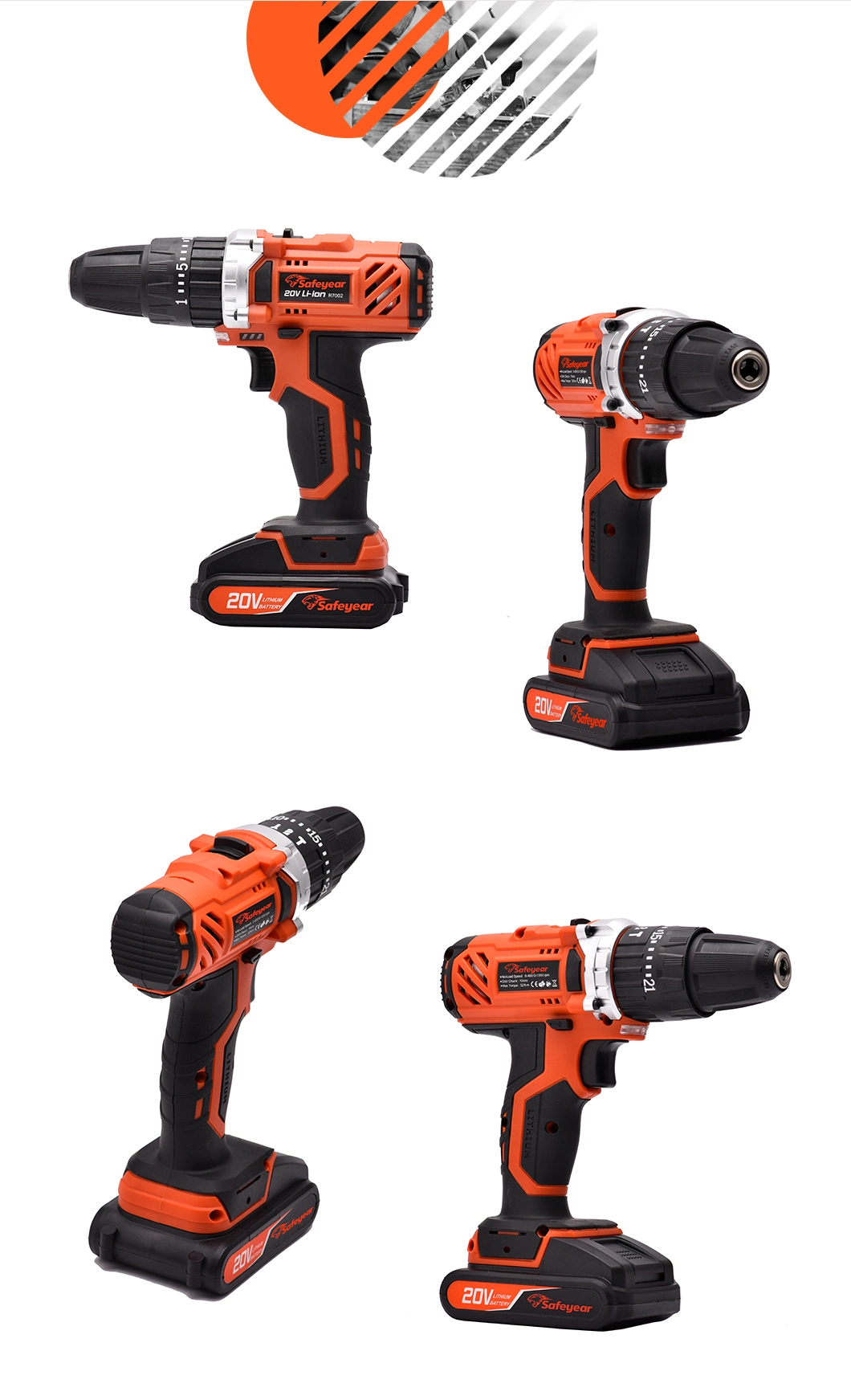 20V Impact Electric Hardware Power Tools Sets Hand Cordless Drill