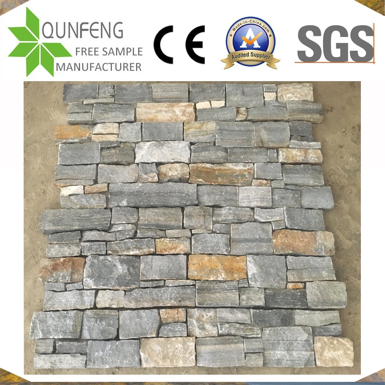 Interior/Exterior Grey Stacked Stone Cladding China Quartzite Wall Decoration
