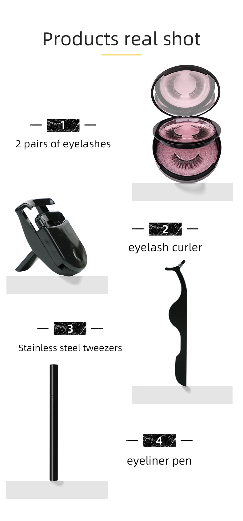 Practical Curling Eyelash Curler 2 Pairs of Eyeliner and False Eyelashes Set