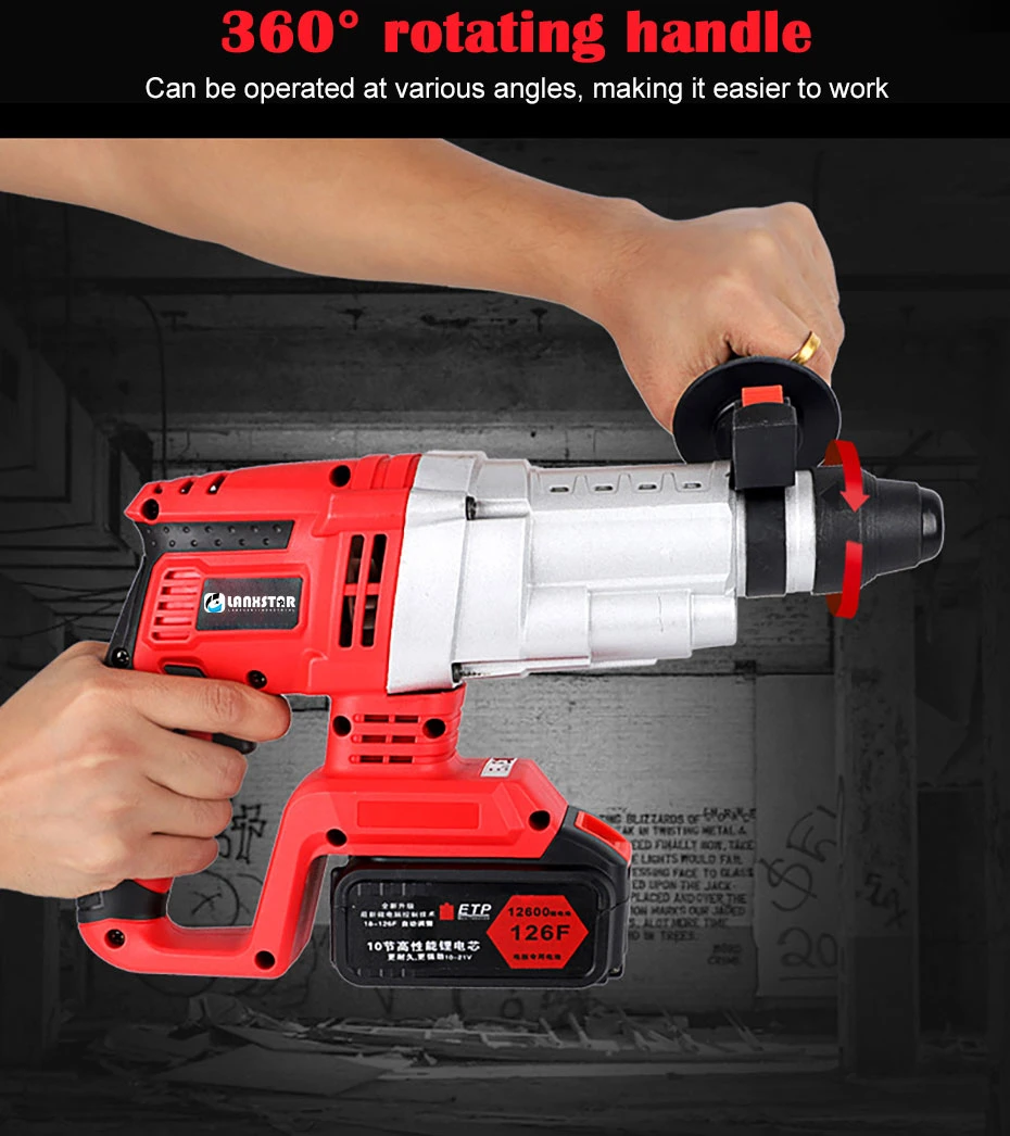 Electric Drill 3 Function 21V Cordless Lithium Battery High Power Brushless Electric Hammer Drill