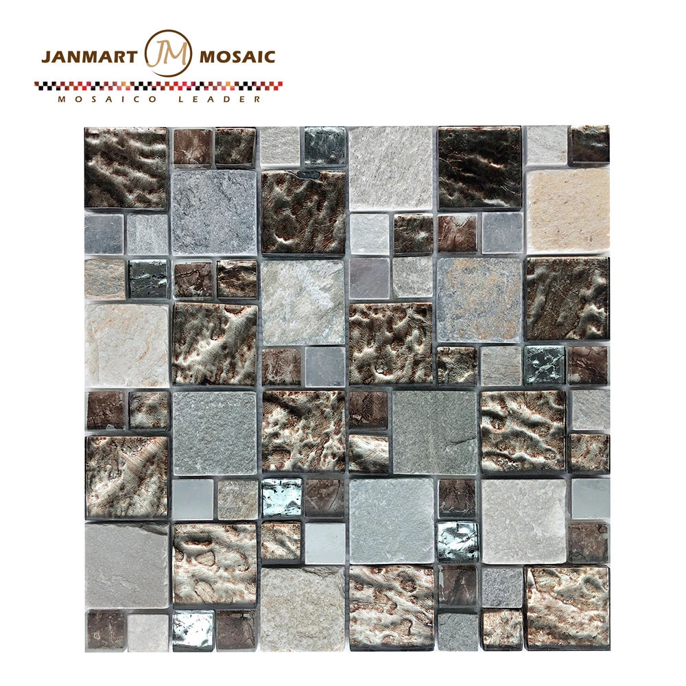 Foshan Mosaic Border Tile Mosaic Glass Tiles Mixed Glass Natural Stone Mosaic