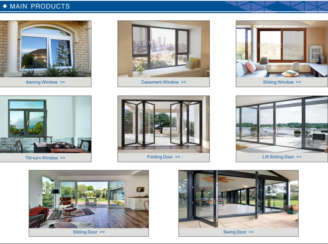 Aluminium/Aluminum All Kinds Tempered /Double Glazing Glass Doors and Windows for Building Materials