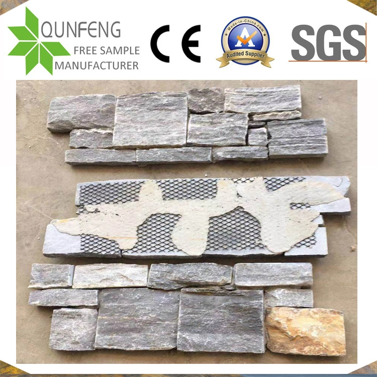 Interior/Exterior Grey Stacked Stone Cladding China Quartzite Wall Decoration
