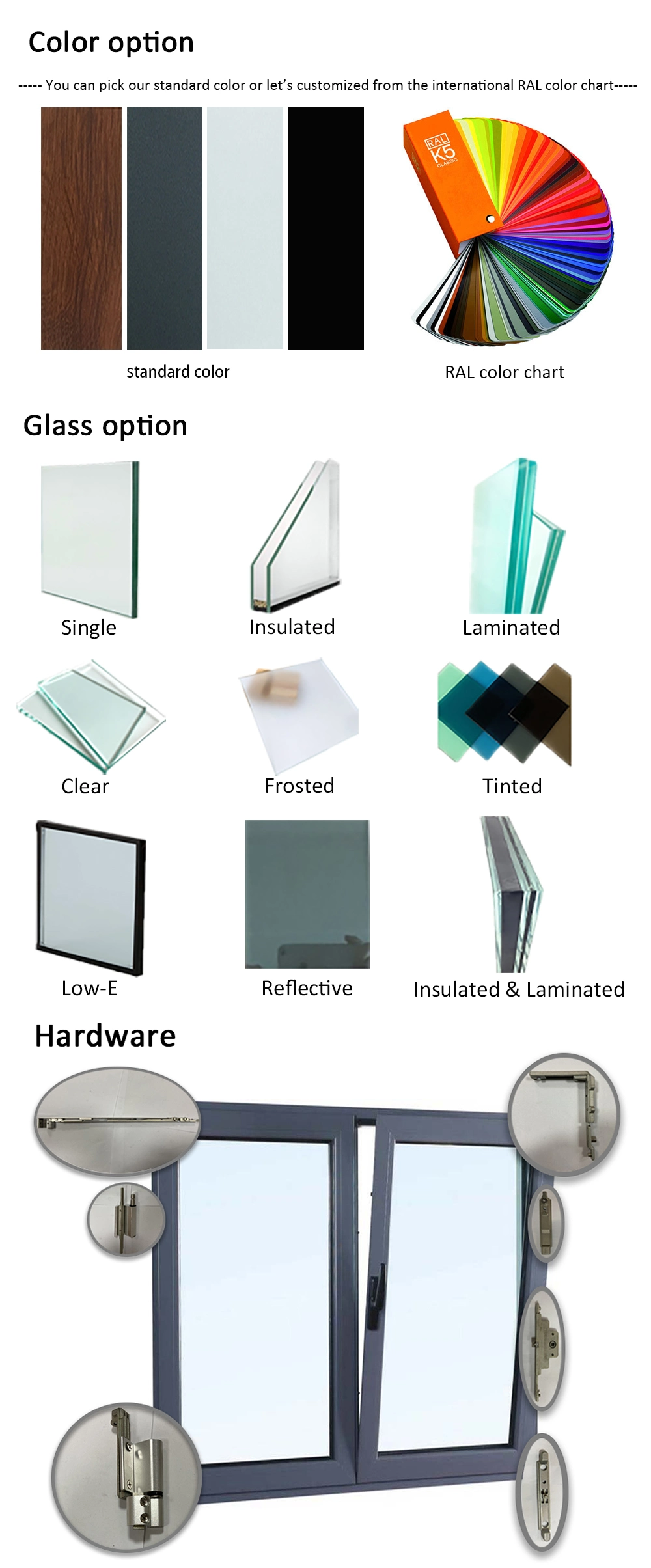 Commercial Aluminum Alloy Glass Swing Inwards Doors Windows for Buildings