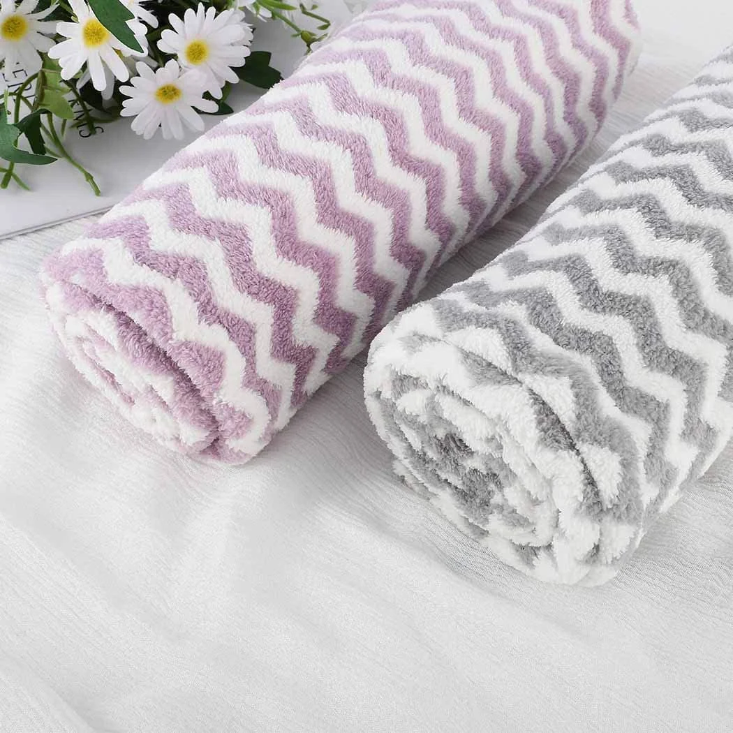 Stripe Hair Towel Wraps Grey Absorbent Twist Turban Drying Hair Caps with Buttons Hair Drying Towels for Curly Long and Thick Hair for Women and Girls