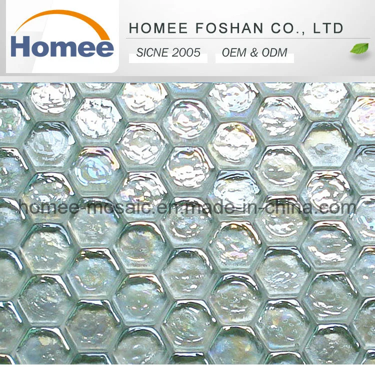 Stock Bathroom Wavy Cracked Broken Iridescent Crystal Hexagon Glass Mosaic Tile