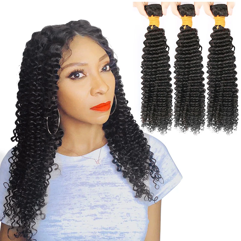 Angelbella Curly Virgin Hair Products Human Hair Weave Bundles Mongolian Kinky Curly Hair for Black Women