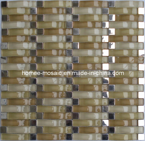 Fashion Wavy Glass Tile and Metal Backsplash Mosaic Mixed Wall Tile