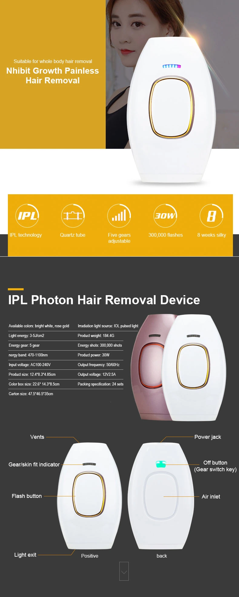 Handheld Home Use Flashes Laser Painless Cordless Hair Remover Device Laser IPL Hair Removal