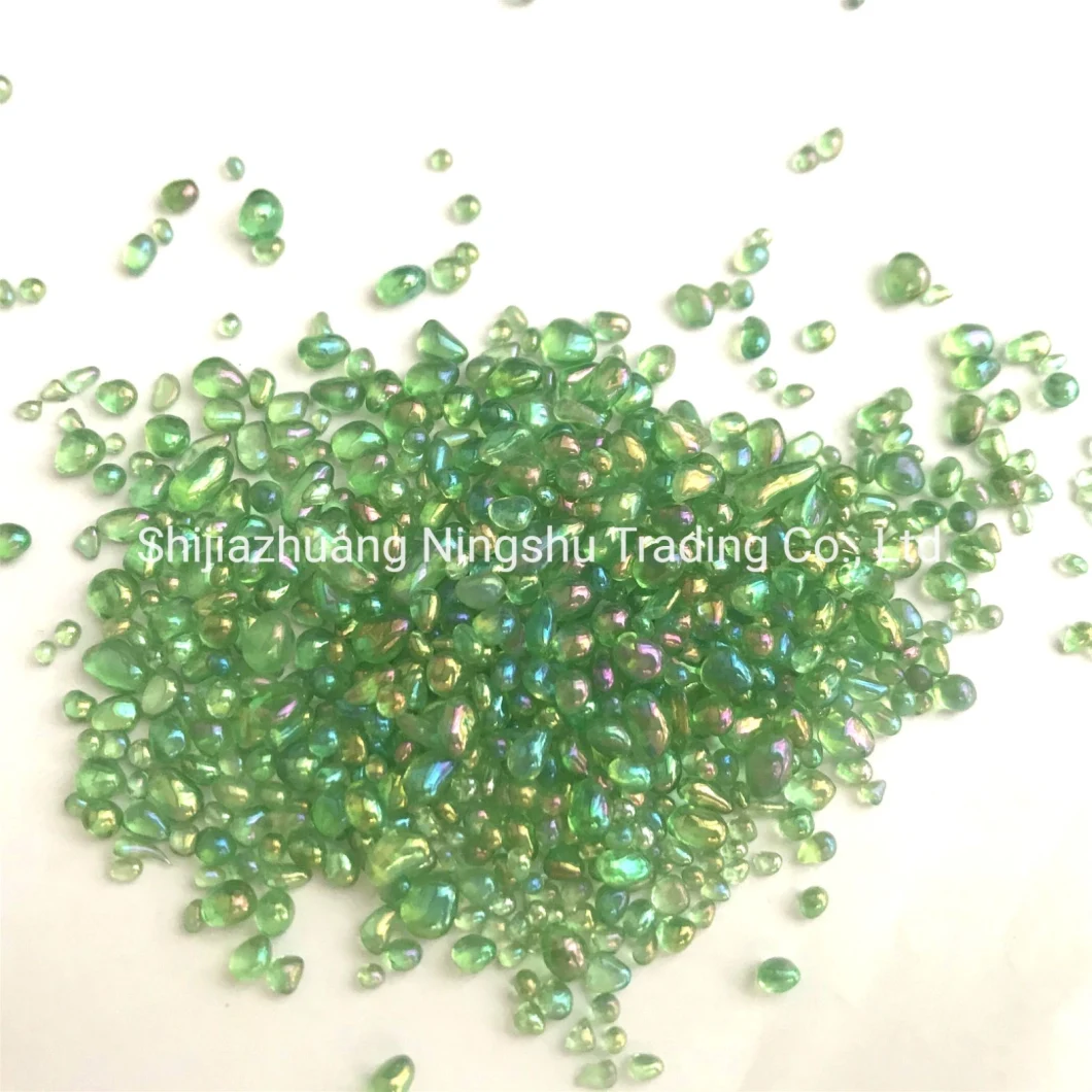 Colorful Iridescent Green Glass Pebbles for Glass Stones Mosaic Paving