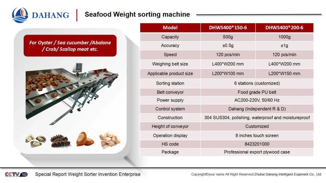 Seafood & Oyster & Scallop Meat Weighing Machine Weight Sorter