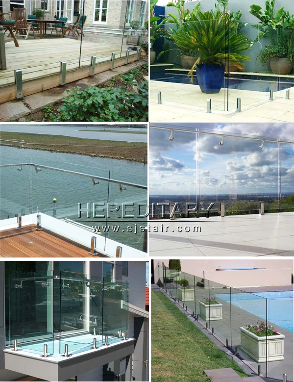 Glass Railing with Glass Clamp Spigot and Floor Mounted Glass Railing for Modern Balcony