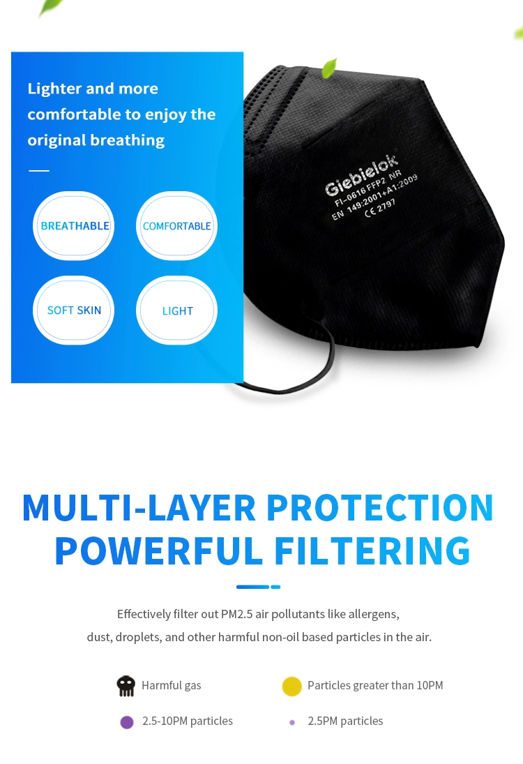 Fashion Black Facial Mouth Protector Foldable KN95 FFP2 Respirator Filtering Mascarillas CE Ffp 2 Mask