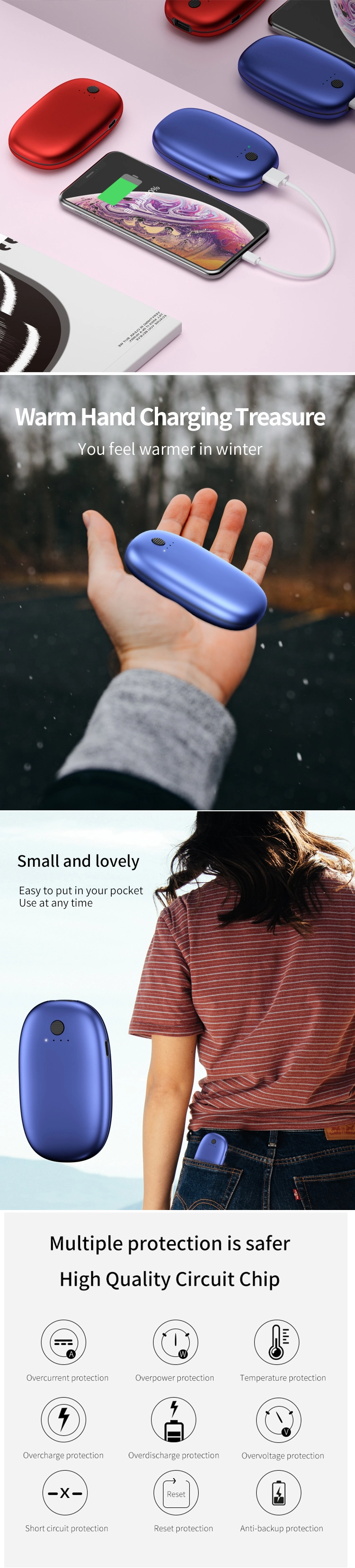 Linli Winter Gifts Portable Pocket Mini Quick Heating Electric USB Rechargeable Hand Warmer
