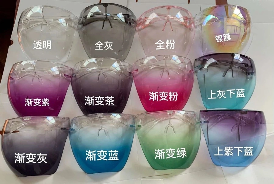 Fashion Plastic Transparent Clear Colourful Protective Mask Faceshields Face Shields with Anti-Fog Anti-Scratch