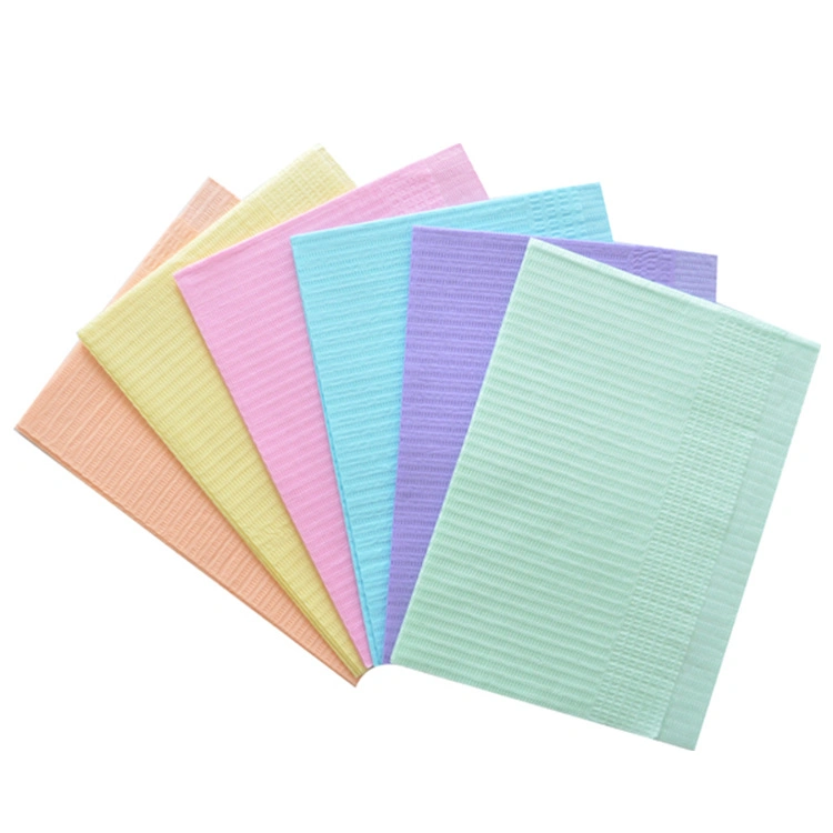 Disposable Colored 3 Ply PE Film Add Absorbent Paper Dental Bibs