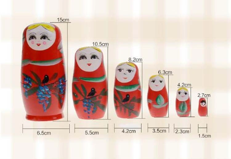 Mix of 5 PCS Russian Nesting Dolls, 17 Cm Matrioshka, Russian Folk Art,
