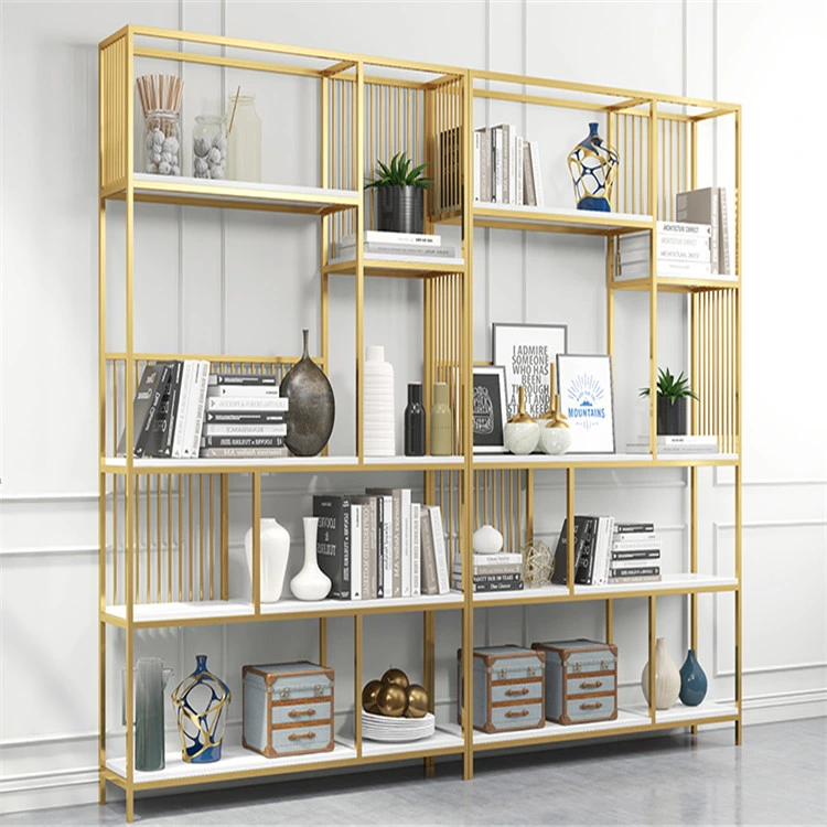 Light Luxury Iron Metal Racks Bookshelf Gold Creative Shelf Living Room Partition Display Cabinet